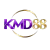 โลโก้ KMD88 บนพื้นโปร่งใส เป็นตัวอักษรละติน KMD สีม่วงเข้มขัดเงาแบบสามมิติที่ขอบตัวอักษรเป็นทอง ต่อด้วยเลข 88 สีทองเมทัลลิกวาว และมีวงแหวนทองเส้นบางขาดช่วงล้อมอยู่ด้านหลังตัวอักษรทั้งหมด